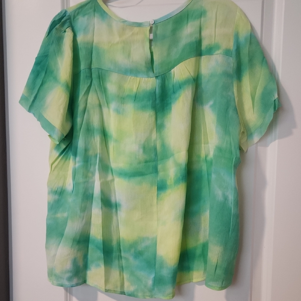 NWT- Womens Umgee Green and Yellow Tye Die Boxy Short Sleeve Blouse Size Large - Picture 6 of 6
